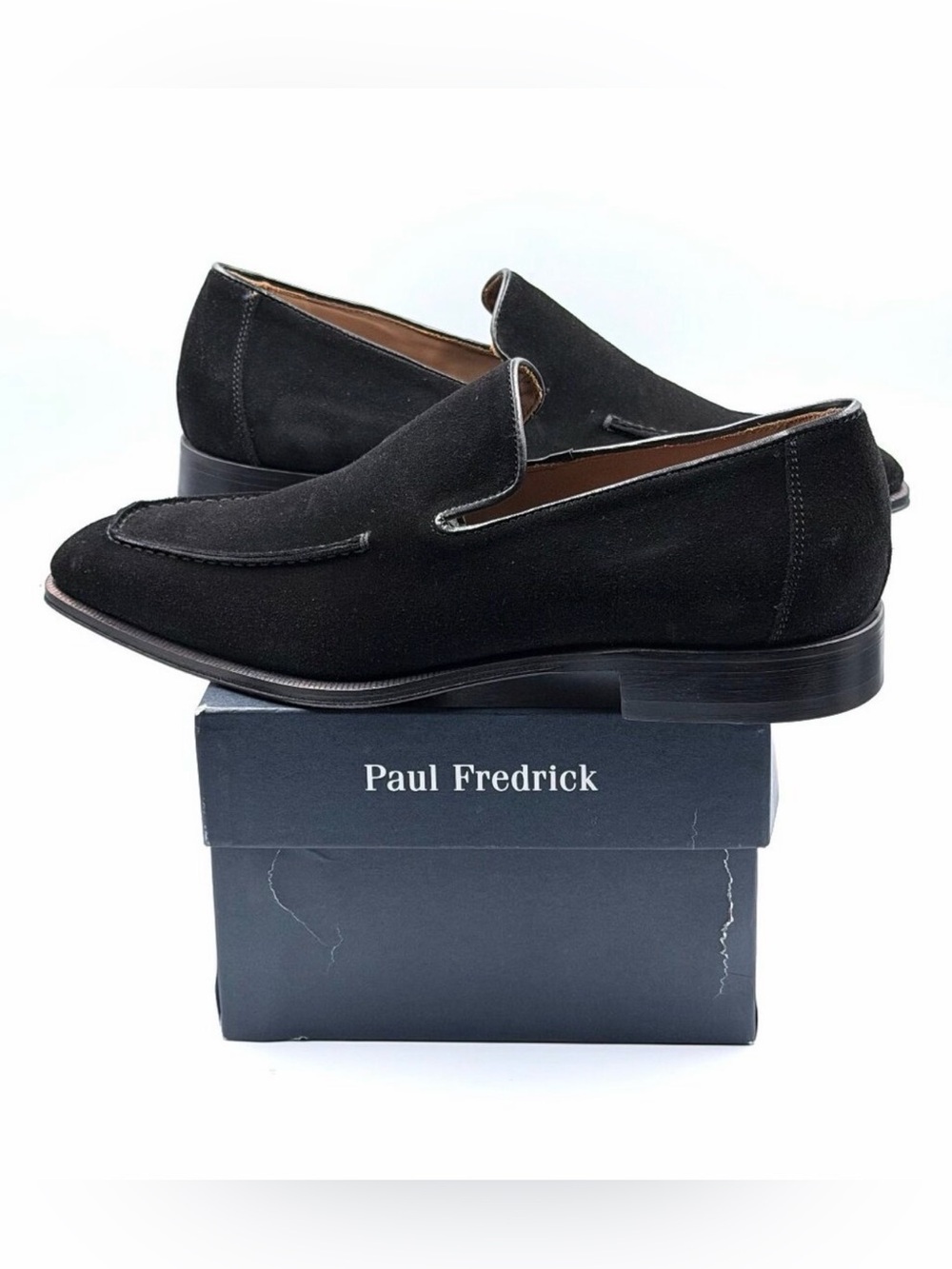 Paul Fredrick Black Suede Slip On Penny Loafers